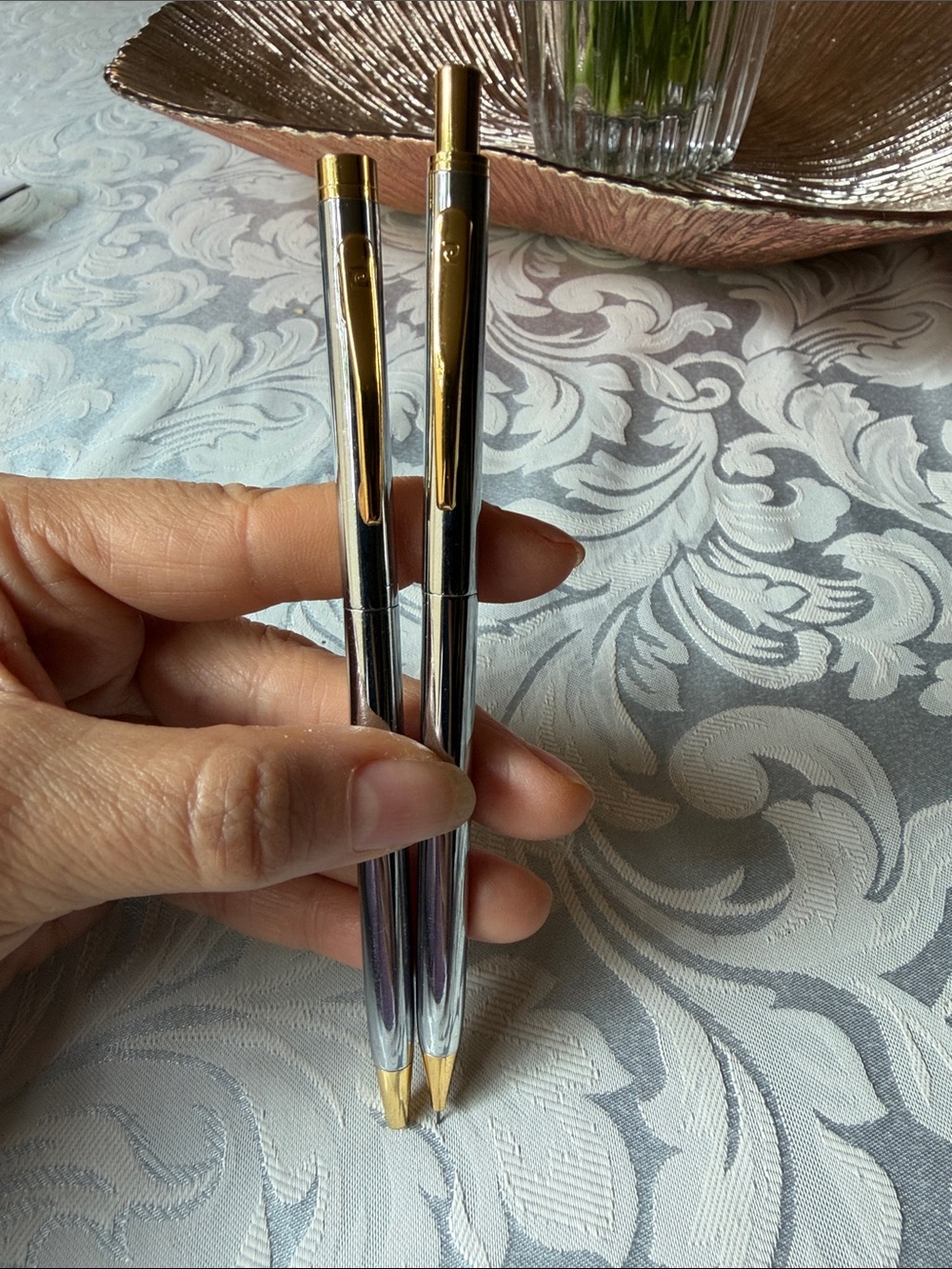 Classic Gold-Accent Metal Ballpoint Pen  and pencil- Silver